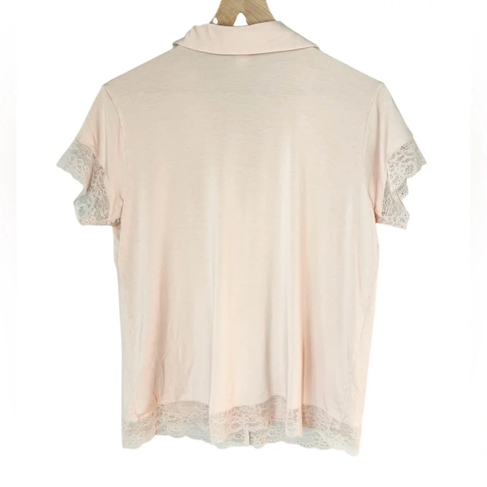 Eberjey 'Malou' Modal Silky Lace Trim Button Up Pajama Top In Blush Pink Sz S - Picture 2 of 8
